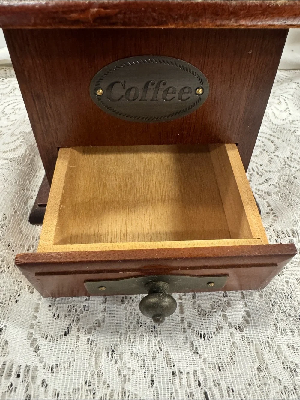 Vintage Style Brown Coffee Grinder with Wooden Handle
